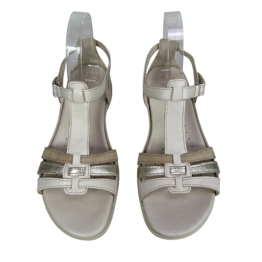 ECCO‎ Flash T Bar Sandal Womens 9 9.5 EU 40 Nubuck Leather Strappy White Gold